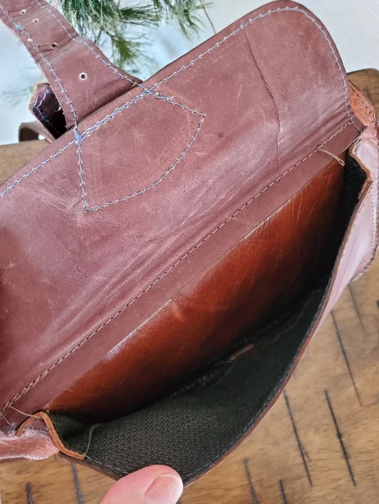 Vintage Handmade Full Grain Leather Messenger Crossbody Bag Satchel Brown - Picture 7 of 15